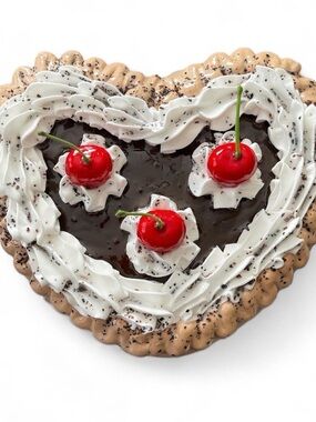 Heart-Shaped Chocolate Tart with Whipped Cream and Cherries